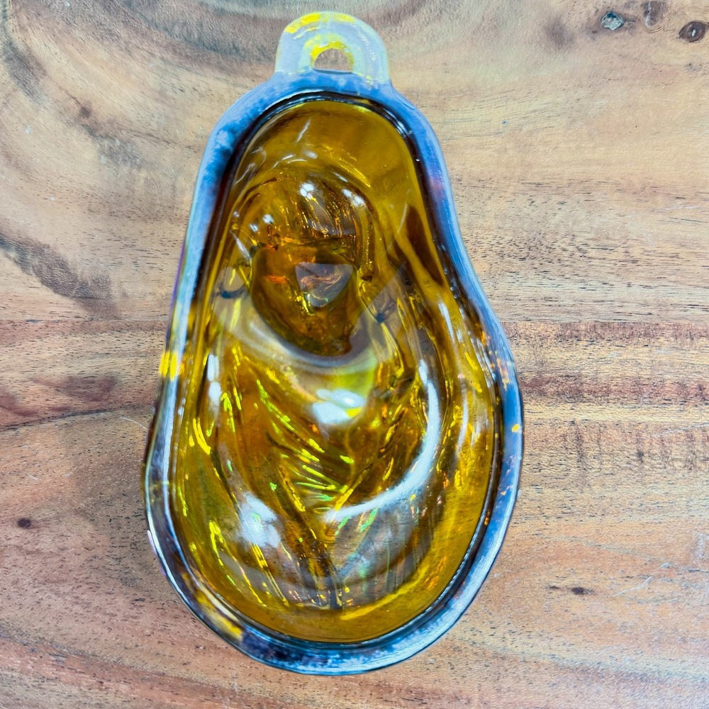 Amber Carnival Glass Madonna Wall Hanging Mold Iridescent Religious Plaque 5.5" - Picture 4 of 8